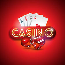 Ordet casino med spelkort och tärningar